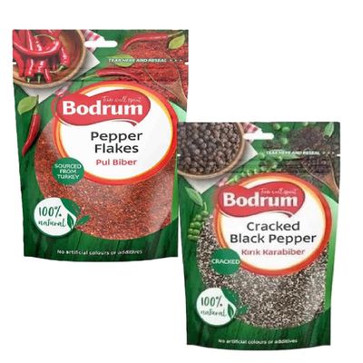 BOD-rum's Masala Powder Combo Pepper Flakes, Cracked Pepper Seasoning Aromatic Cooking Product of Turkey Origin 100g 2 Flavours Combo Pack