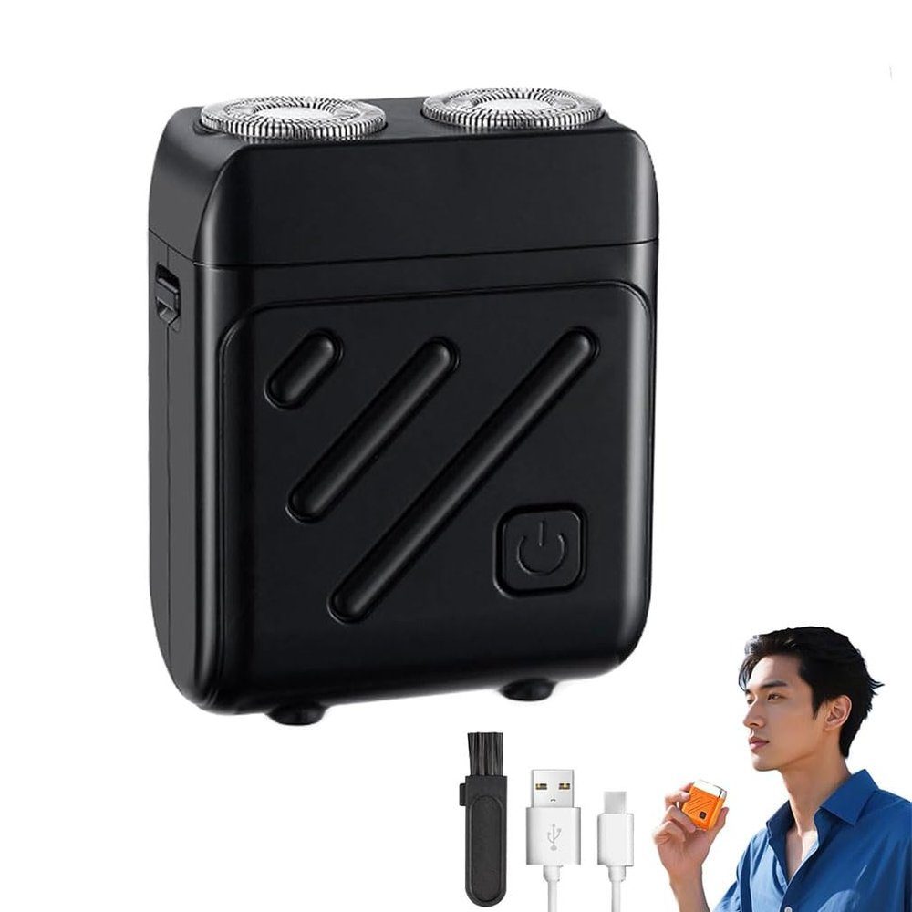 Bccnerty Shaver, Portable 360 Rotary Dual Ring Electric Shaver, 2026 New Upgrade Waterproof Double Head Razor, Mini Electric Razor for Men, Rechargeable Electric Shaver, Wet & Dry Shaver (Black)