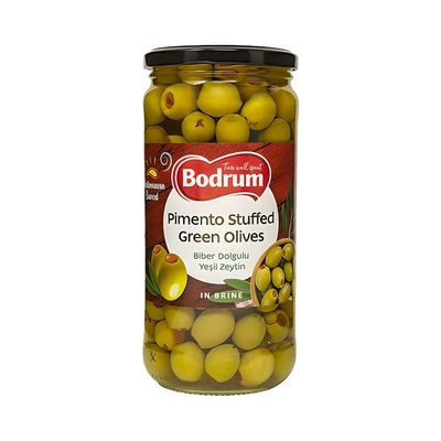 BOD-rum's Pimento Stuffed Green Olive Biber Dolgulu Yesil Zeytin in Brine Dishes Healthy Snacking Ready to use Product of Turkey Origin 340G Pack of 1