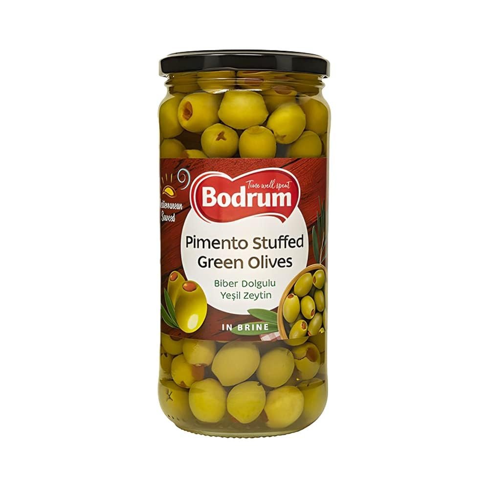BOD-rum's Pimento Stuffed Green Olive Biber Dolgulu Yesil Zeytin in Brine Dishes Healthy Snacking Ready to use Product of Turkey Origin 340G Pack of 1
