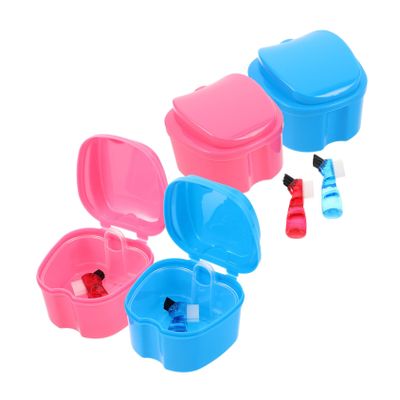 FONDOTIN 4pcs Denture Box Case Denture Carry Case False Teeth Toothbrush Retainer Box Storage and Care
