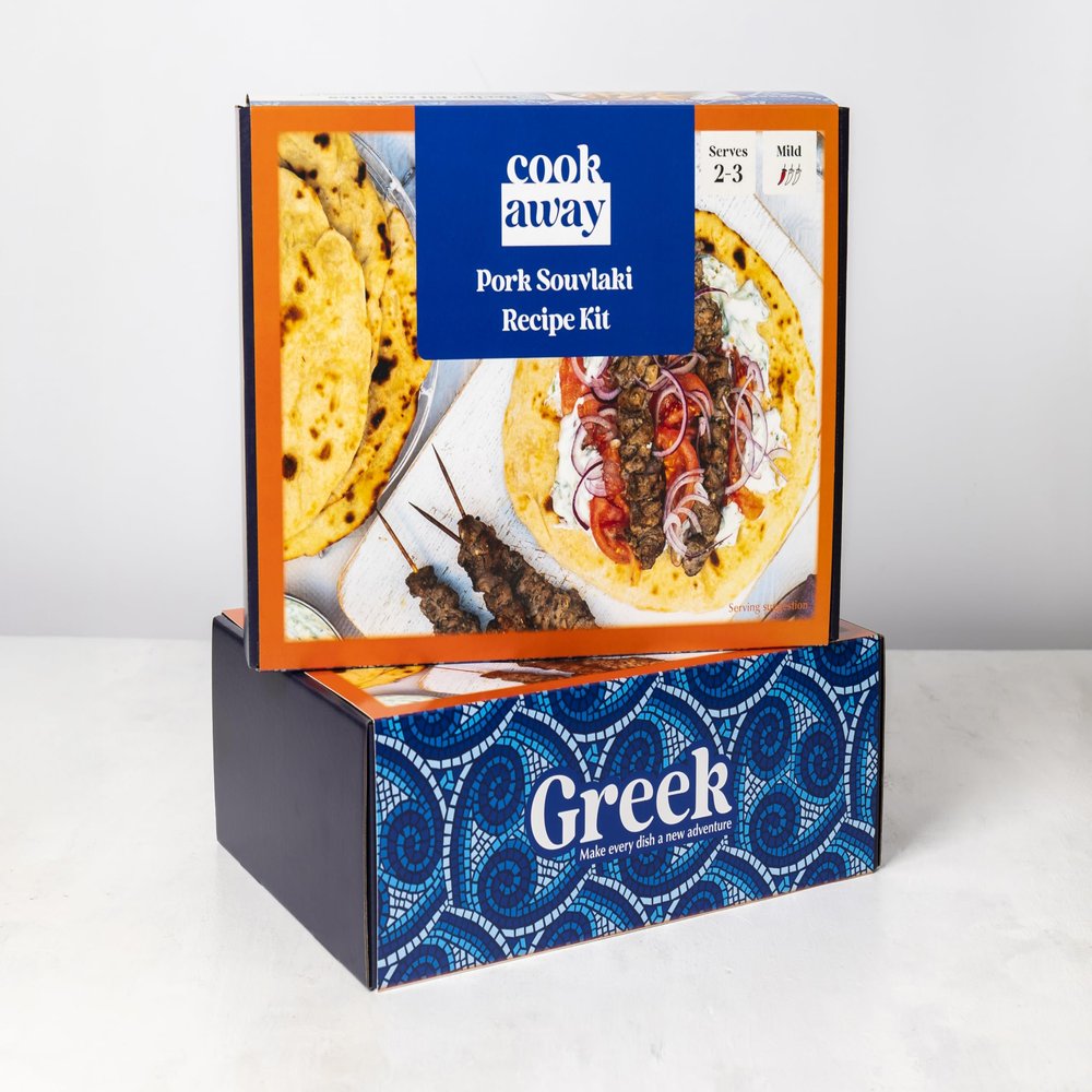 Pork Souvlaki by Cookaway | Recipe Kit | Authentic Greek at Home | Premium Specialist Ingredients | Fun Cooking Experience | Share, Entertain, Gift | Restaurant Quality | Serves 2-3