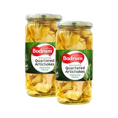 BOD-rum's Marinated Quartered Artichokes Dogranmis Enginar Healthy Food High Fiber Best for Salad Delicious Unique Flavor Product of Turkey Origin 400G Pack of 2