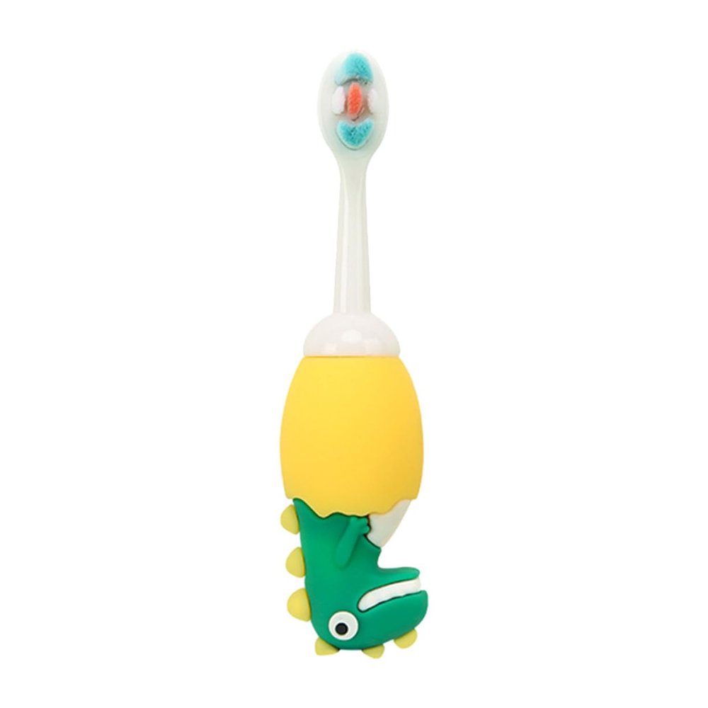 BELLIFFY Soft Bristle Toothbrush with Tongue Cleaner Ergonomic Handle for Oral Cleaning Food Grade Silicone Small Head Cute Dinosaur Design Random Color