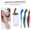 HANABASS 3pcs Dual-Head Hard Bristle Denture Cleaning Brush for False Teeth Care Angled Heads Toothbrushes in Red Green Blue for Plaque Removal view 3