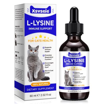 L-Lysine for Cats, 60ml L-Lysine Drops for Cats, Immune Support Supplement, Allergy Relief, Sneezing, Cold, Runny Nose, Feline Respiratory, Natural Antibiotics for Kittens