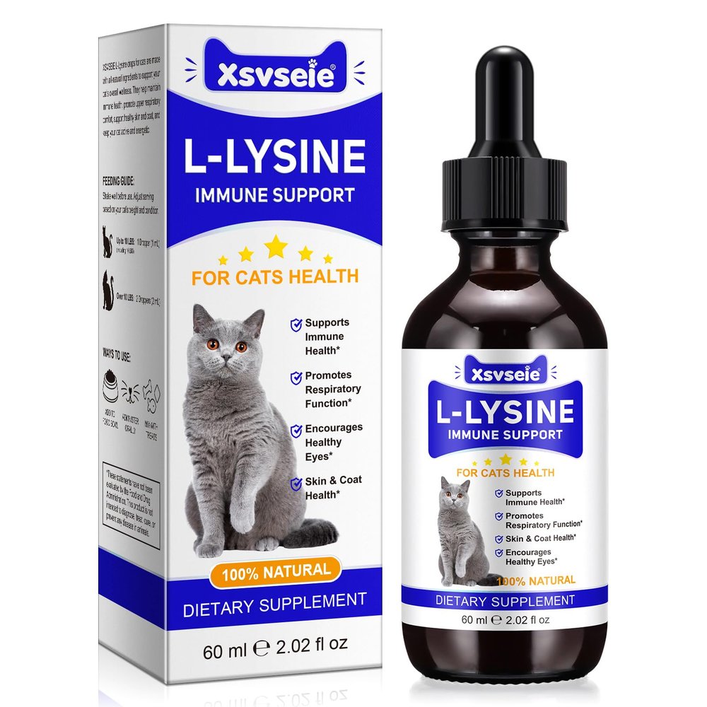 L-Lysine for Cats, 60ml L-Lysine Drops for Cats, Immune Support Supplement, Allergy Relief, Sneezing, Cold, Runny Nose, Feline Respiratory, Natural Antibiotics for Kittens