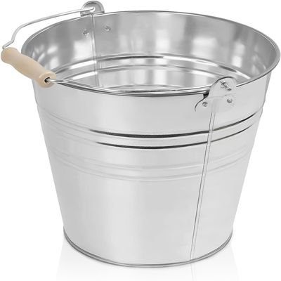 10 Litre Metal Bucket | Strong Heavy Duty Galvanized Rust Resistant Steel Bucket with Wooden Handle for Cleaning, 10L Garden Storage, Hot Ash, Garden Waste, Drink Cooler Buckets for Multipurpose Uses