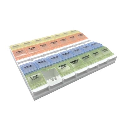 EZY DOSE Weekly Pill Box (7 Days), Vitamin Container and Daily Medicine Planner, 2 Button Compartments, Arthritis Friendly Easy to Use, 4 Times a Day