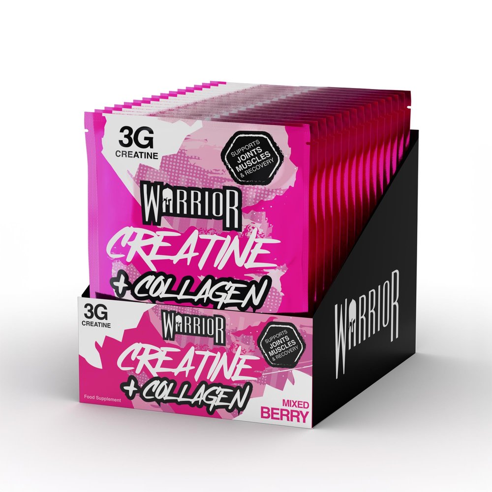 Warrior Creatine Plus Collagen Sachets, Hydrolysed Collagen Peptides with Creatine Monohydrate for Muscle, Joint and Skin Support, Zero Sugar On-The-Go Recovery Drink Mix, 15 Sachets