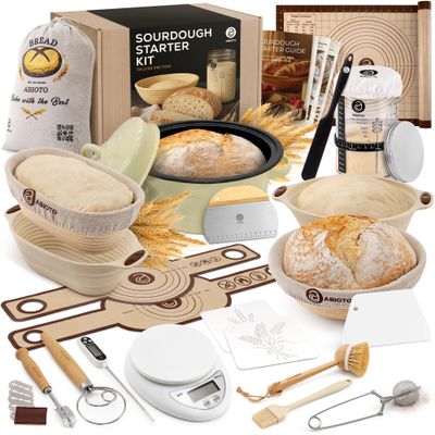 Sourdough Starter Kit with Dutch Oven and Scale, Complete Sourdough Kit with Test Baskets, 34oz Jar, Slings and Other Premium Bread Making Tools