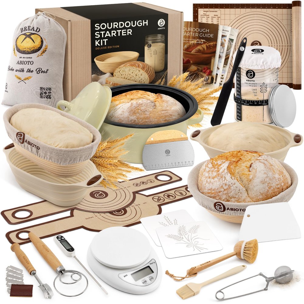 Sourdough Starter Kit with Dutch Oven and Scale, Complete Sourdough Kit with Test Baskets, 34oz Jar, Slings and Other Premium Bread Making Tools