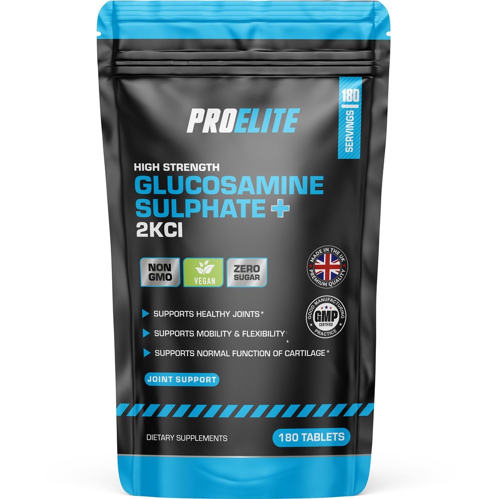 Glucosamine Sulphate 2KCl 180 Vegan Tablets High Strength Joint Support Supplement with Chondroitin, MSM & Vitamin C | Supports Healthy Joints, Mobility & Flexibility | Made in The UK by PROELITE