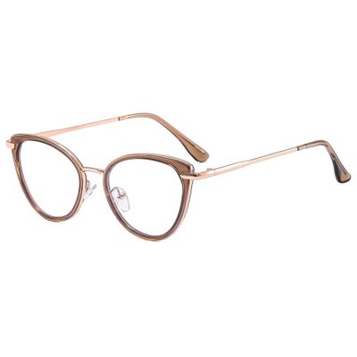 ALKAHE Cat Eye Blue Light Blocking Glasses for Women Metal Frame UV Protection Computer Reading Glasses Brown Frame Gold Arm Glasses 2.5