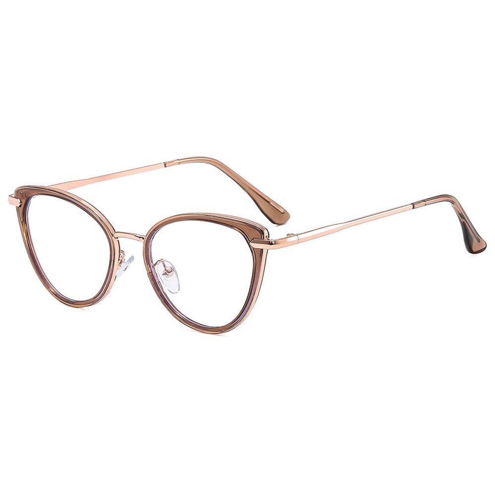 ALKAHE Cat Eye Blue Light Blocking Glasses for Women Metal Frame UV Protection Computer Reading Glasses Brown Frame Gold Arm Glasses 2.5