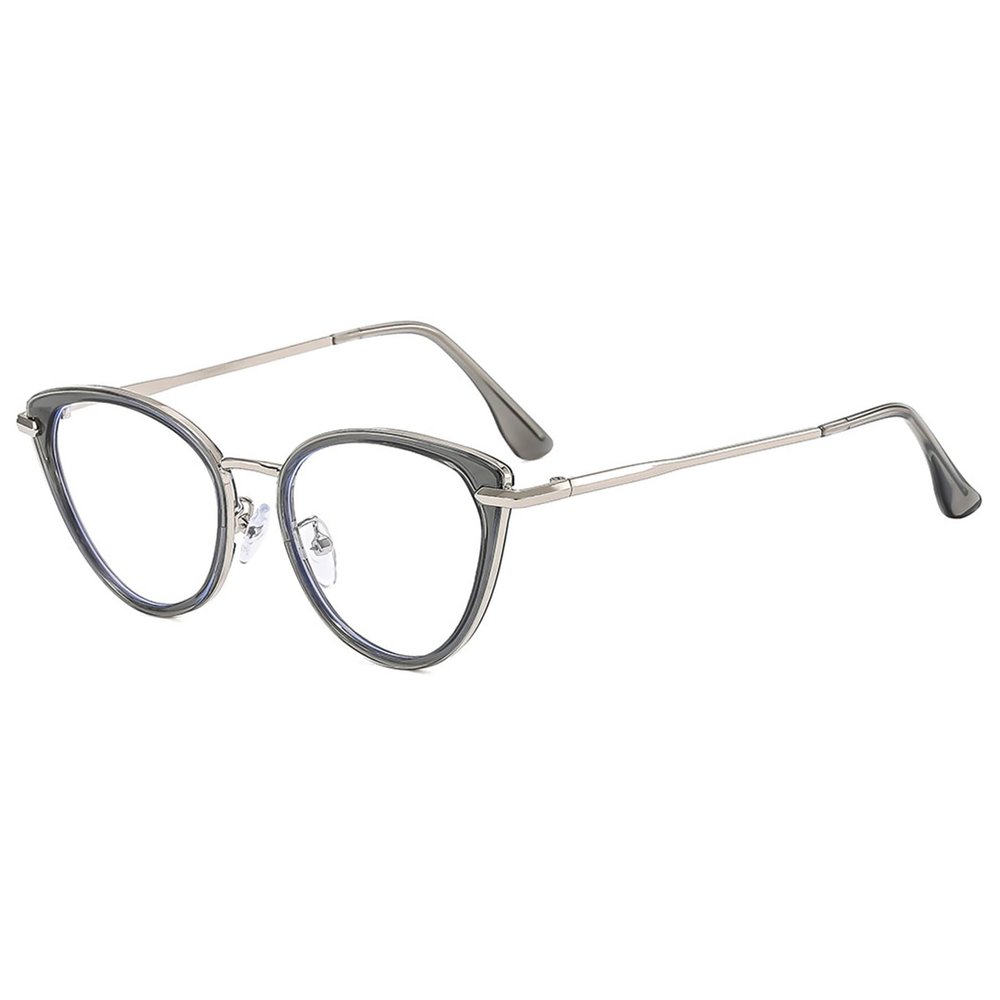 ALKAHE Cat Eye Blue Light Blocking Glasses for Women Metal Frame UV Protection Computer Reading Glasses Grey Frame Silver Arm Glasses 1.5