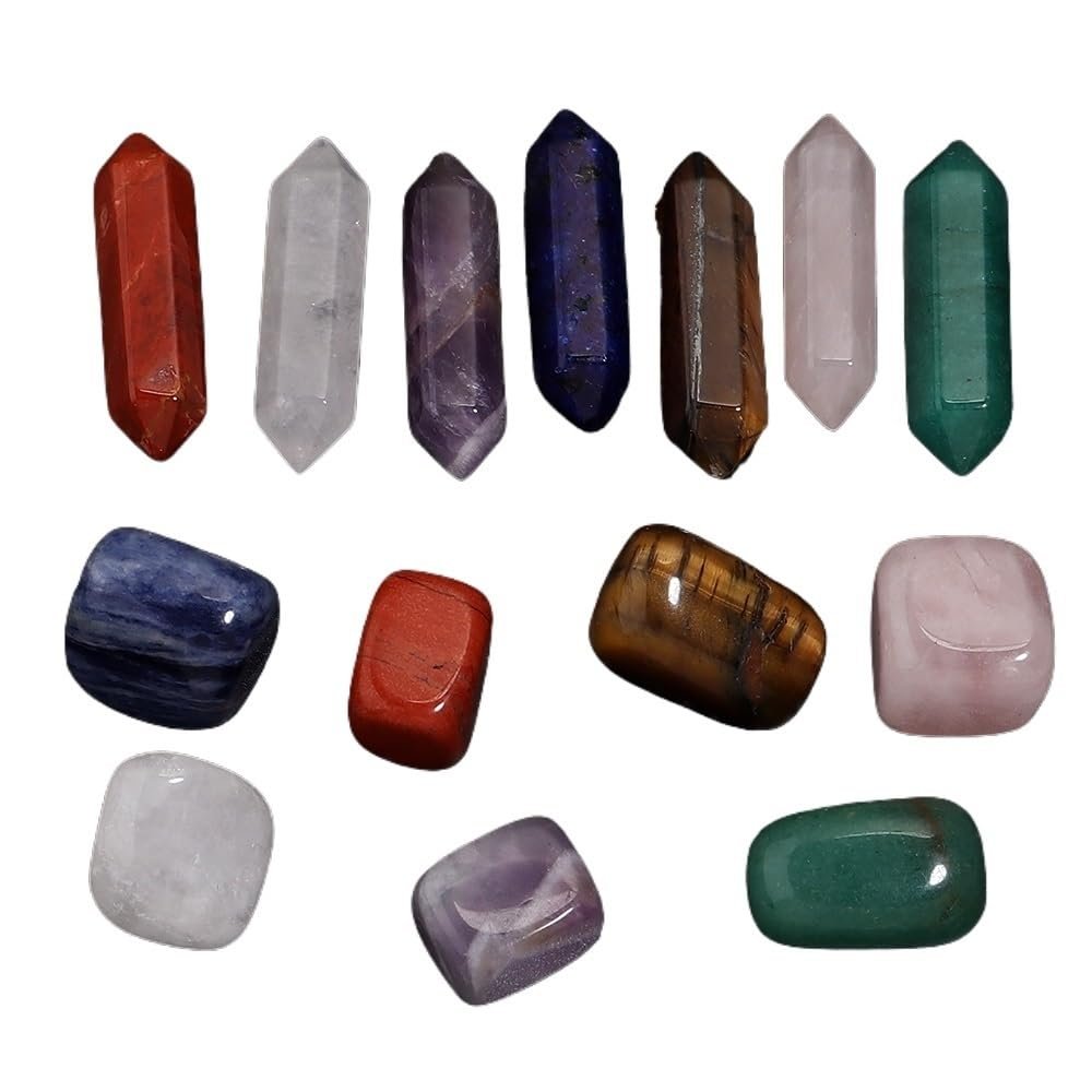 14pcs Pointed Quartz Crystal Chakra Healing Stones and Crystals Set Hexagon Rose Gems Gift Box for Meditation Home Decor