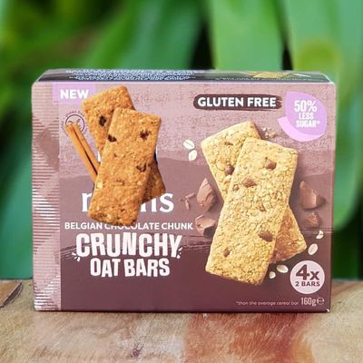 ChocoOats Crunchy Bars with Belgian Chunks 160g,50% Less Sugar,High Fibre,Gluten Free,No GM Ingredients,No Hydrogenated Fat, No Artificial Colours, Flavours or Preservatives,Suitable for Vegetarians