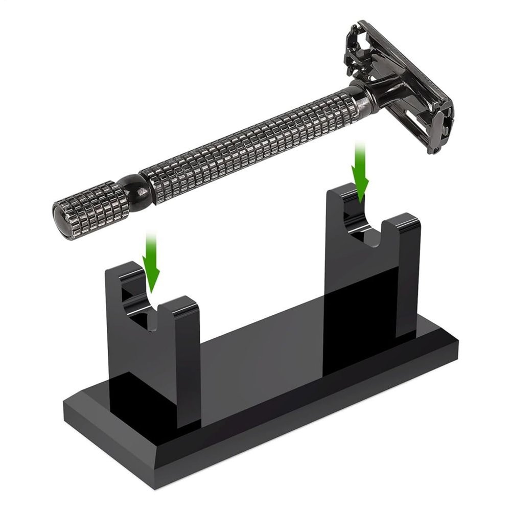 Genrico Razor Holder - Acrylic, 4x1.6x1.5in Toothbrush Holder Non-Slip Base | Compact Space-Saving Shaving Stand, Bathroom Organizer for razors, vanities, shower shelves, travel, daily grooming