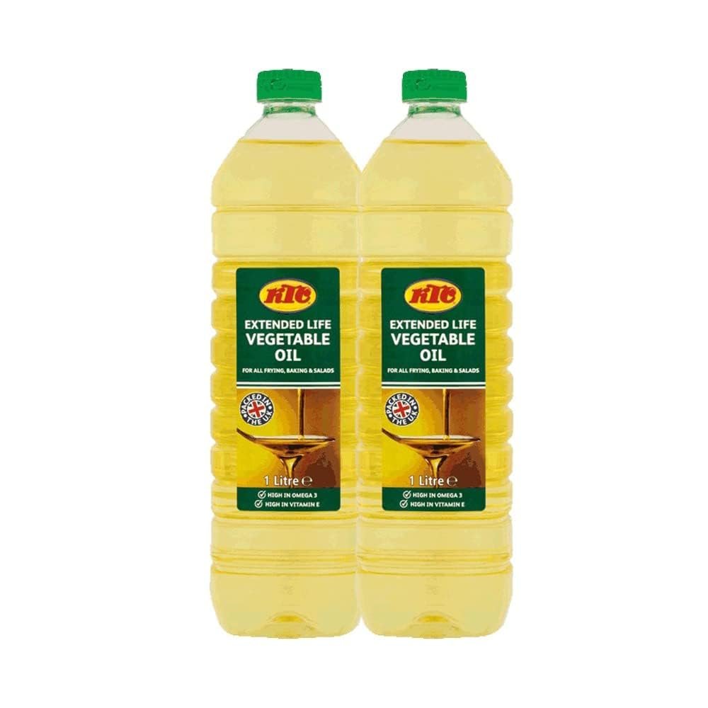 Vegetable Oil 1Ltr FromKTC Brand Cooking Oil Deep or Shallow Frying Oil Vegan Gluten-Free Product of India Pack of 2