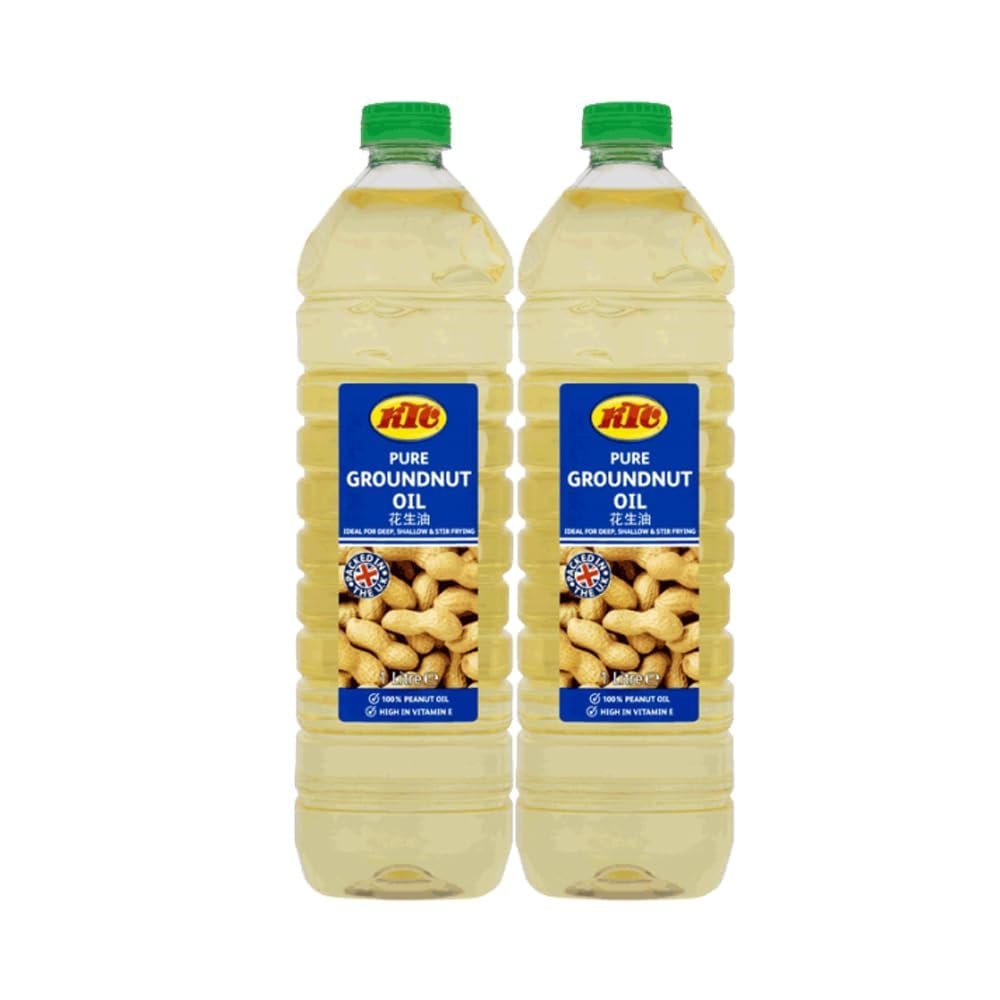 Groundnut Oil 1Ltr FromKTC Brand Cooking Oil Deep Or Shallow Frying, Vegan and Gluten-Free Product of India Pack of 2