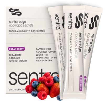 Sentra Nootropic Brain Supplement | 30x Berry Sachets For Focus, Energy, ADHD, Memory, Cognitive Function | 16 Brain Boosting Ingredients - Lions Mane Powder, Ginkgo Biloba & Vitamin B1,B2,3,6,D3 B12
