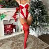 Christmas Sexy Lingerie Sets for Women Plus Size Sexy Xmas Lingerie Naughty Halter Neck Red Dresses Mrs Claus Costume Santa Outfits Babydoll V Neck Sleepwear Nightwear view 2