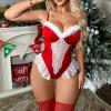 Christmas Sexy Lingerie Sets for Women Plus Size Sexy Xmas Lingerie Naughty Halter Neck Red Dresses Mrs Claus Costume Santa Outfits Babydoll V Neck Sleepwear Nightwear view 4