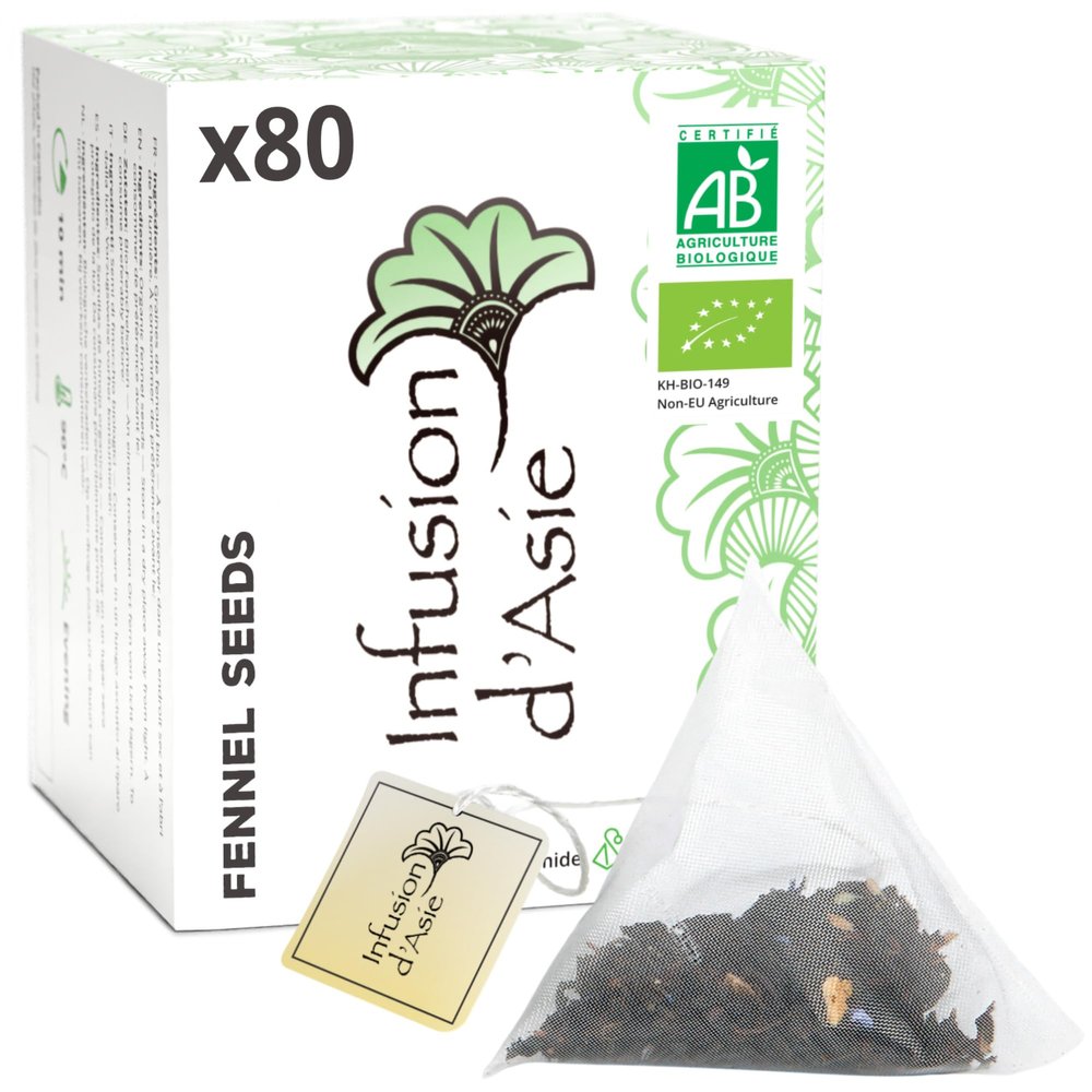 Khla - Organic Fennel Tea - 80 Pyramid Tea Bags - Dried Fennel Seeds - After-Meal Herbal Tea & Infusion - Digestion & Vitality - Hot or Iced - Anti-Bloating - Rich in Antioxidants - Origin Egypt