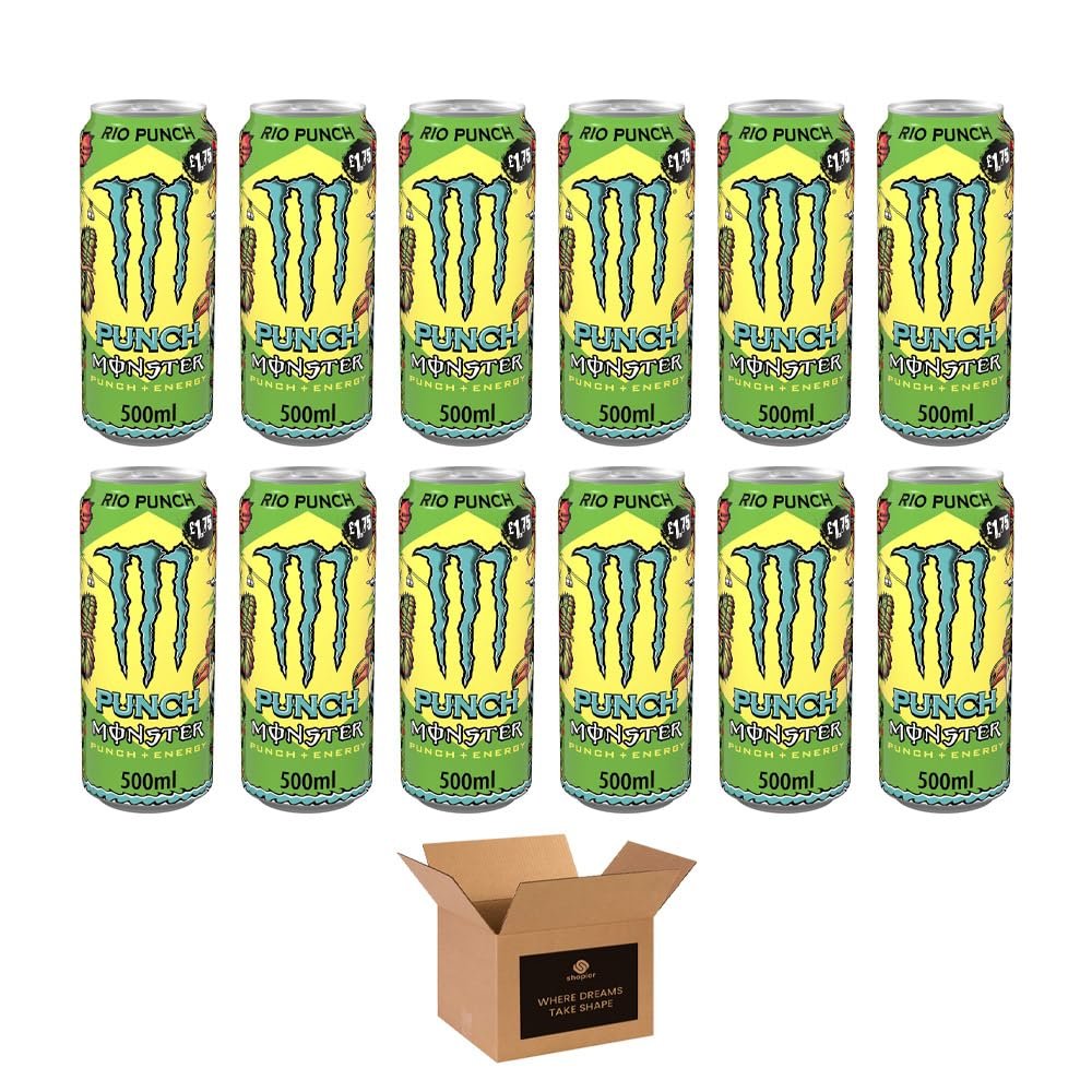 Monster Energy Drink Flavours | Juiced, Zero Sugar, Ultra, Monarch, Fiesta Mango, Strawberry Dreams, VR46, Punch | High Caffeine Sports Energy Drink (Rio Punch - 500ml x 12Pack)
