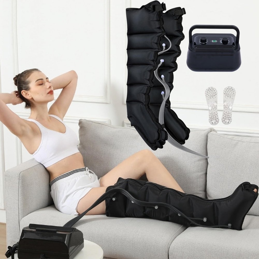 6 Cavity Lymphatic Drainage Massager Legs, Portable Pneumatic Leg Wrap Pressure Machine, Air Compression Leg Foot Massager for Circulation and Pain Relief