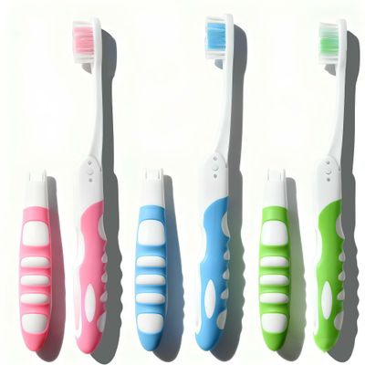 Alinw 3 Pcs Travel Toothbrush Set, Small Folding Portable Toothbrush Travel for Camping Hiking, Adults & Children (Pink + Blue+Green)