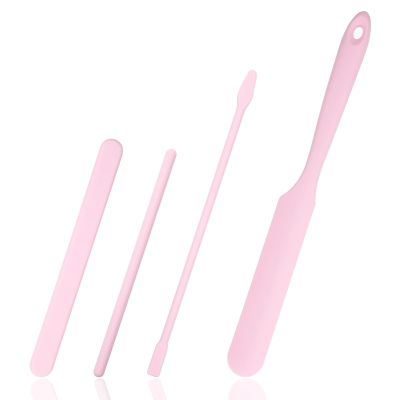 4 PCS Non-Stick Wax Spatulas Set, Silicone Wax Applicator Different Sizes Scrapers Reusable Silicone Stirring Stick For Home Salon Body Use (Pink)
