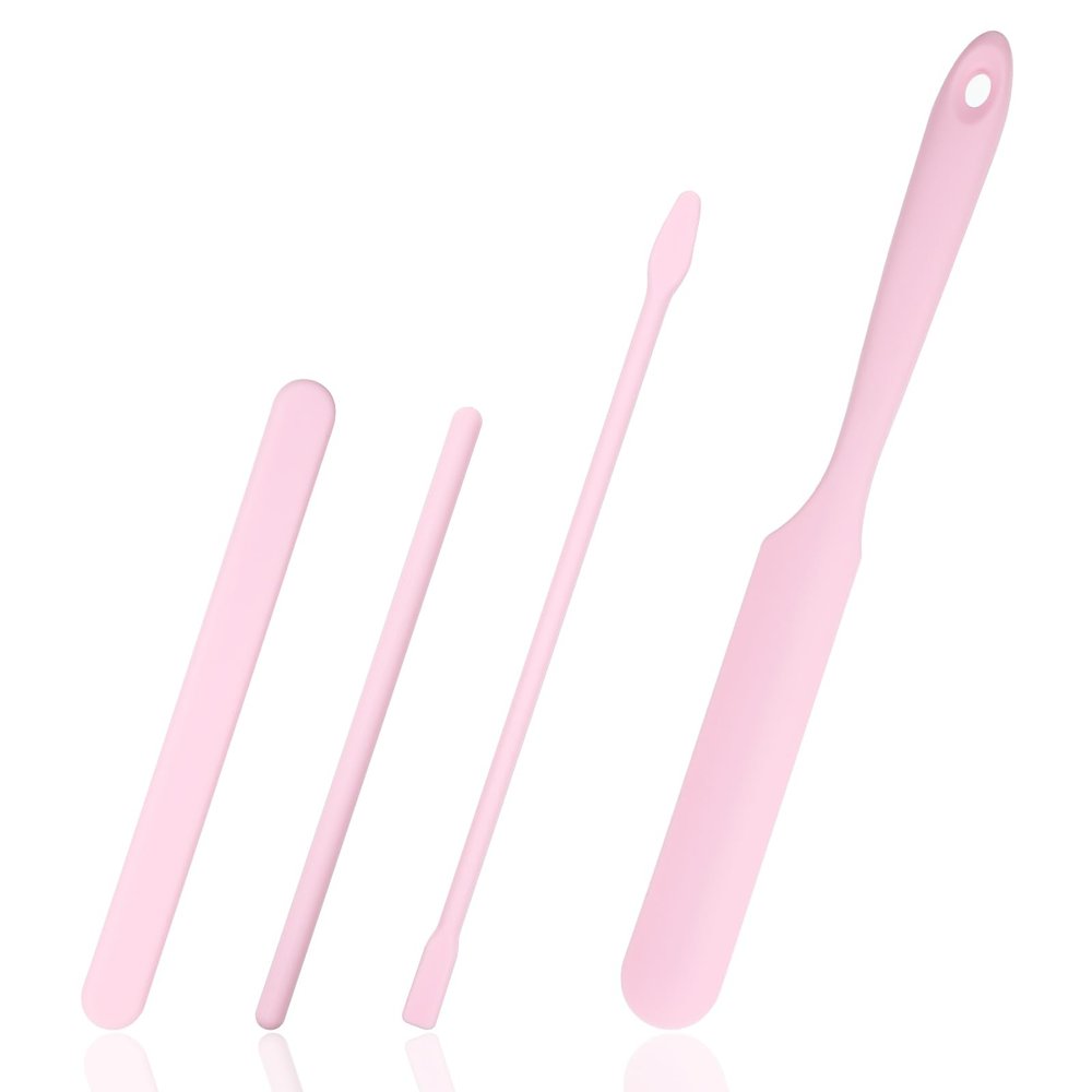 4 PCS Non-Stick Wax Spatulas Set, Silicone Wax Applicator Different Sizes Scrapers Reusable Silicone Stirring Stick For Home Salon Body Use (Pink)