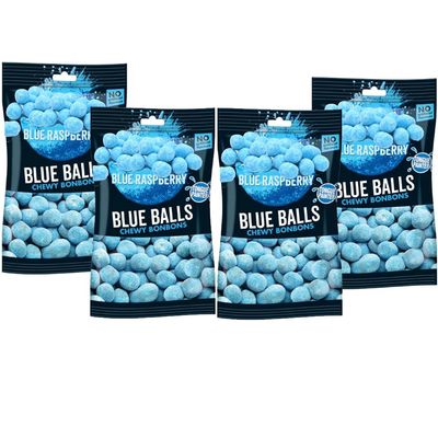 Blue Raspberry Bon Bons Sweets Bag 110g - Chewy Bonbons Blue Balls - tng (4 x Bags)