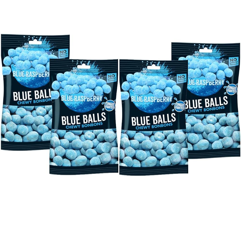 Blue Raspberry Bon Bons Sweets Bag 110g - Chewy Bonbons Blue Balls - tng (4 x Bags)