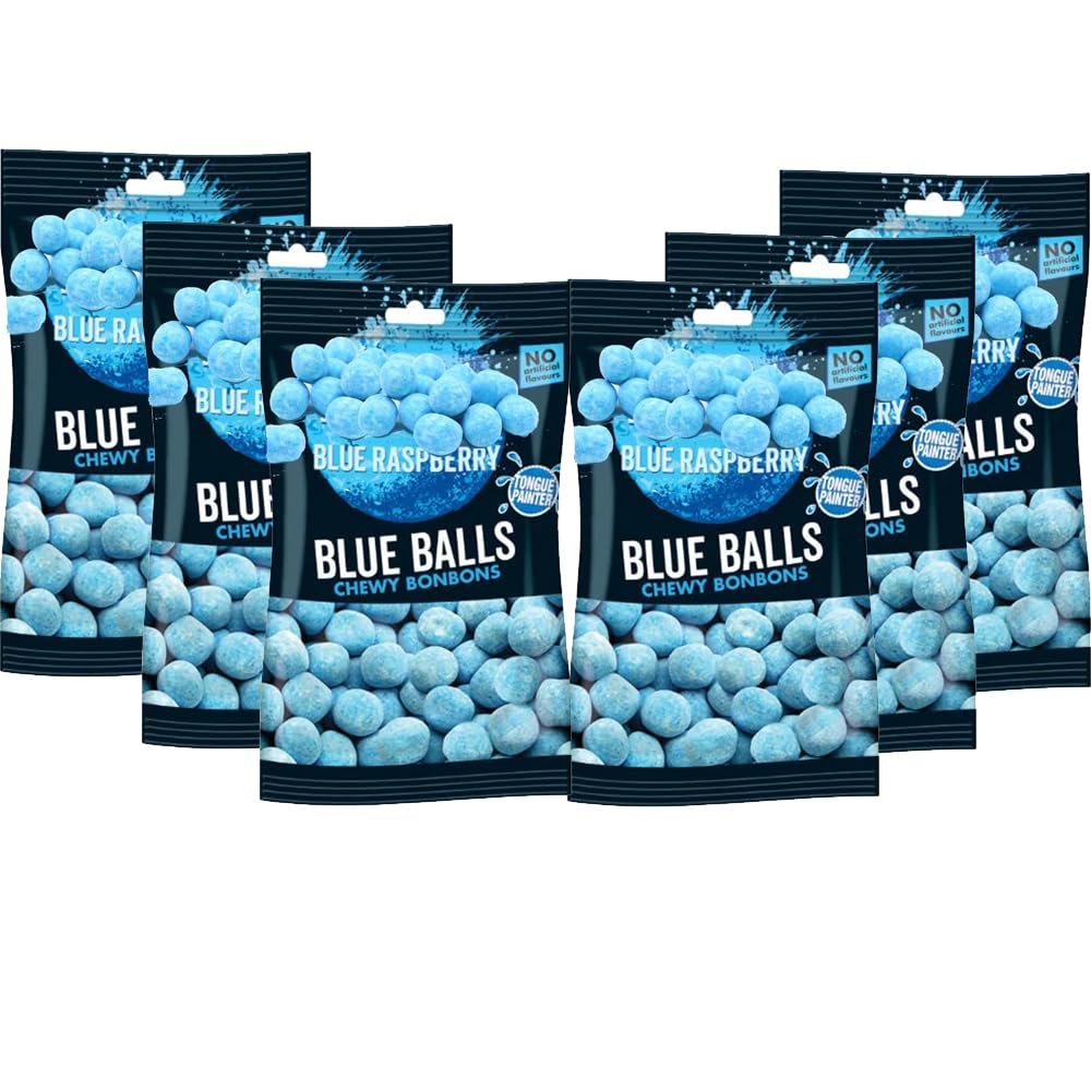 Blue Raspberry Bon Bons Sweets Bag 110g - Chewy Bonbons Blue Balls - tng (6 x Bags)
