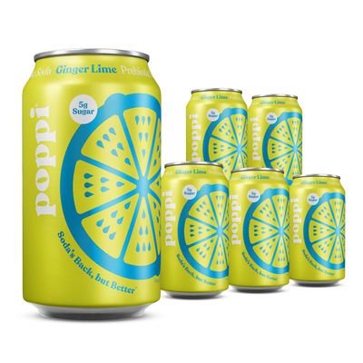 Broadway Candy Poppi Ginger Lime Sparkling Prebiotic Soda 12 fl oz Pack of 6 Refreshing Low Sugar Drink with Apple Cider Vinegar - 5g Sugar, 30 Calories, Gut Health Support