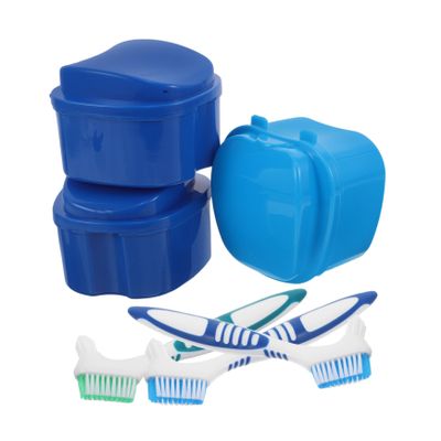 HANABASS 3 Sets Denture Soaking Case with Soft Bristle Brushes Leakproof Storage Box for Cleaning and Soaking False Teeth Compact Travel-Friendly Ventilated Denture Care Kit