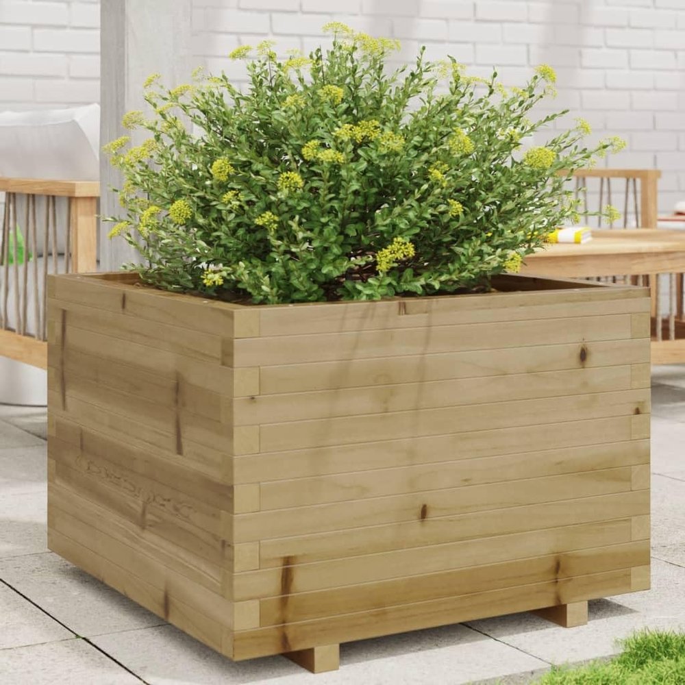 FreshCart Basics 70x70x49.5 cm Impregnated Wood Pine Garden Planter with ample space and decorative function, ideal choice for growing flowers and plants in your garden