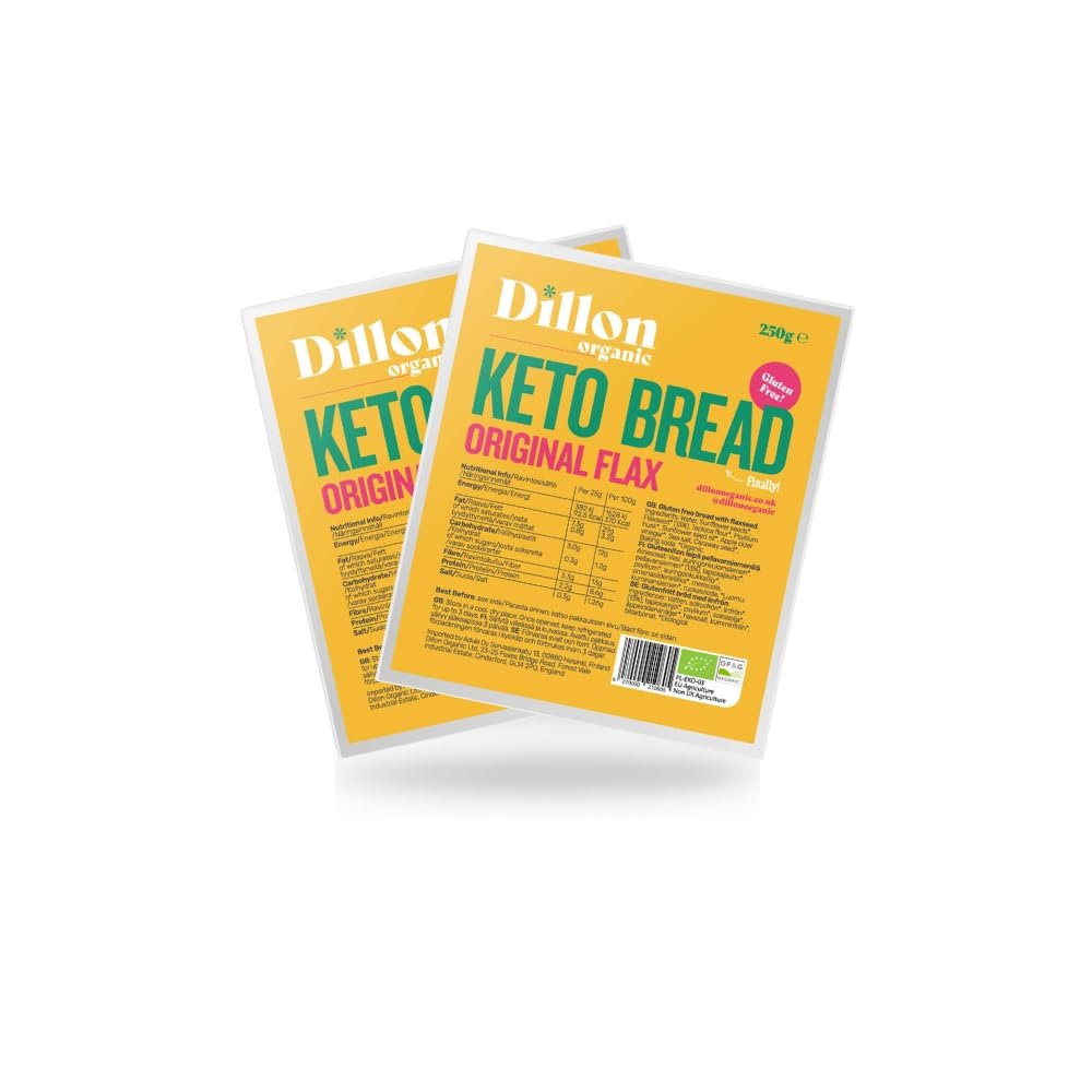 Dillon Organic Original Flax Keto Bread | Gluten-Free, Vegan, Low Sugar, High Fibre, Diabetic-Friendly, UPF Free - Unsliced, 250g (Pack of 2)