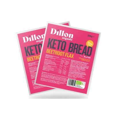 Dillon Organic Beetroot Flax Keto Bread | Gluten-Free, High Fibre, Vegan, Low Sugar, Diabetic-Friendly, High Omega-3, UPF Free - Unsliced, 250g (Pack of 2)