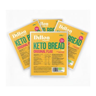 Dillon Organic Original Flax Keto Bread | Gluten-Free, Vegan, Low Sugar, High Fibre, Diabetic-Friendly, UPF Free - Unsliced, 250g (Pack of 4)