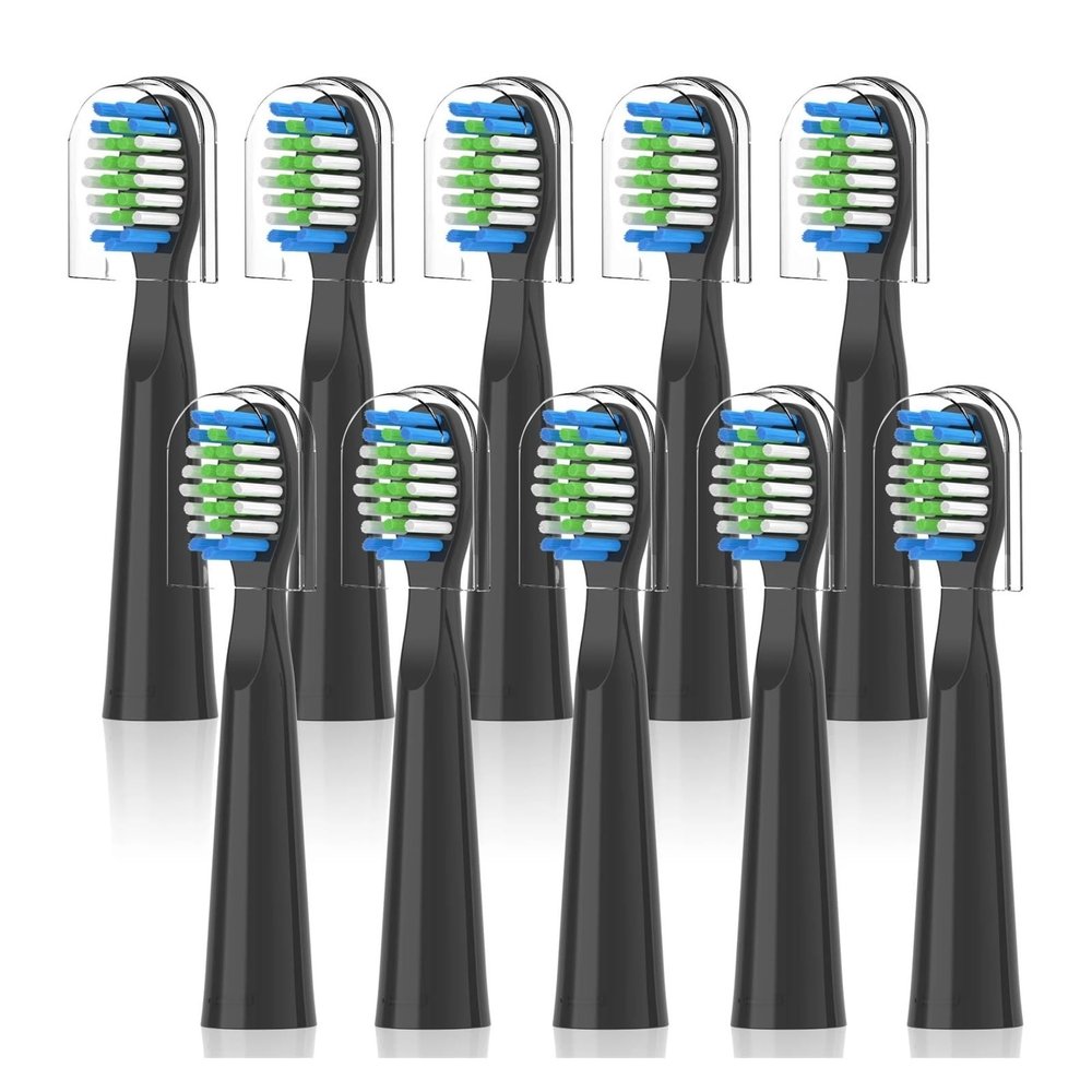 10PCS Compatible for Fairywill FW-E11 E10 E6 D7S Electric Toothbrush Replacement Brush Heads(10PCS Black)
