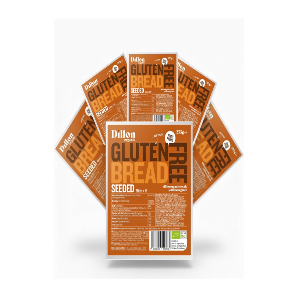 Dillon Organic Gluten-Free Seeded Bread | Sliced, Vegan, Low Carb, High Fibre, Diabetic-Friendly, No Preservatives, UPF Free, 275g (Pack of 6)