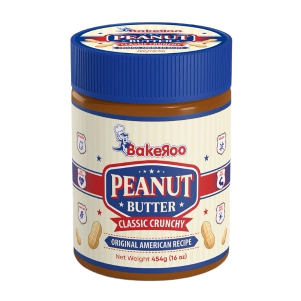 Bakeroo Crunchy Peanut Butter 454g | High Protein Spread Made with Roasted Peanuts | American Recipe | Rich Source of Energy & Fiber | Ideal for Breakfast, Shakes & Smoothies
