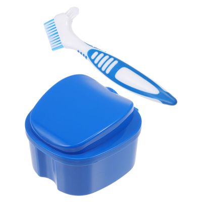 FRCOLOR Denture Box Portable Denture Storage Case and Cleaning Brush for Travel and Home Use