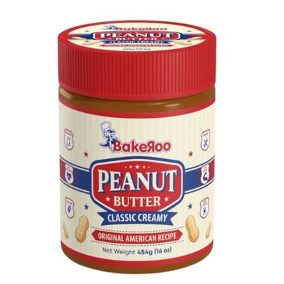 Bakeroo Creamy Peanut Butter 454g | High Protein Spread Made with Roasted Peanuts | American Recipe | Rich Source of Energy & Fiber | Ideal for Breakfast, Shakes & Smoothies