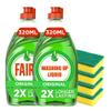 Faaiiry Original Washing Up Liquid 320ML 2 Pack Green with 4 x Scourer Sponges - for Kitchen Grease Cutting Dishwasher Liquid Cleaning with Long-Lasting Fresh Scent - Gentle on Hands view 1