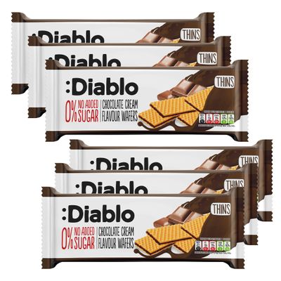 Diablo No Added Sugar Chocolate Cream Wafers - Nut-Free & SOYA-Free Thin Wafers, Perfect for Guilt-Free Snacking & Special Occasions, Sweet Treats for All - 150g, Pack of 6